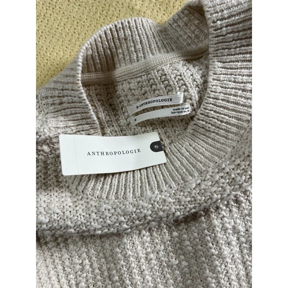 Anthropologie Textured Eyelet Twofer Sweater Vest Top Embroidered Beige Sz XL - Picture 10 of 11